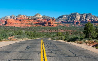 The road between Flagstaff and Sedona in Arizona, USA